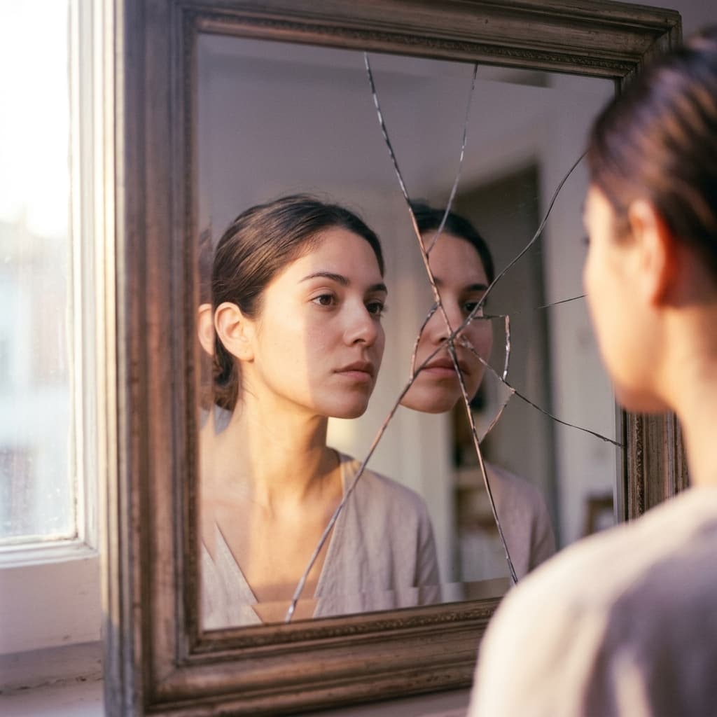 Mujer reflexionando sobre su autoestima afectada por narcisismo