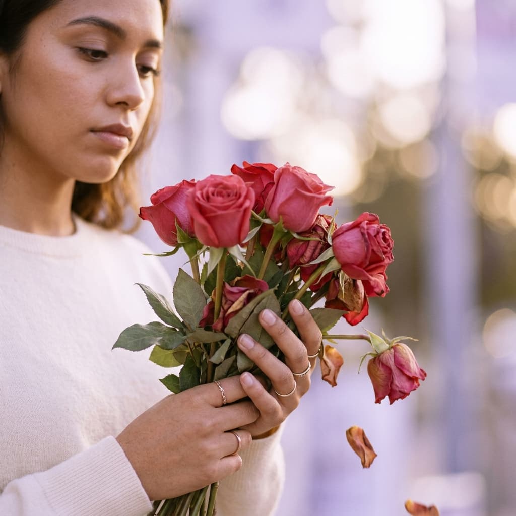 Mujer emocionalmente confundida tras pelea, símbolo de ciclo tóxico de love bombing