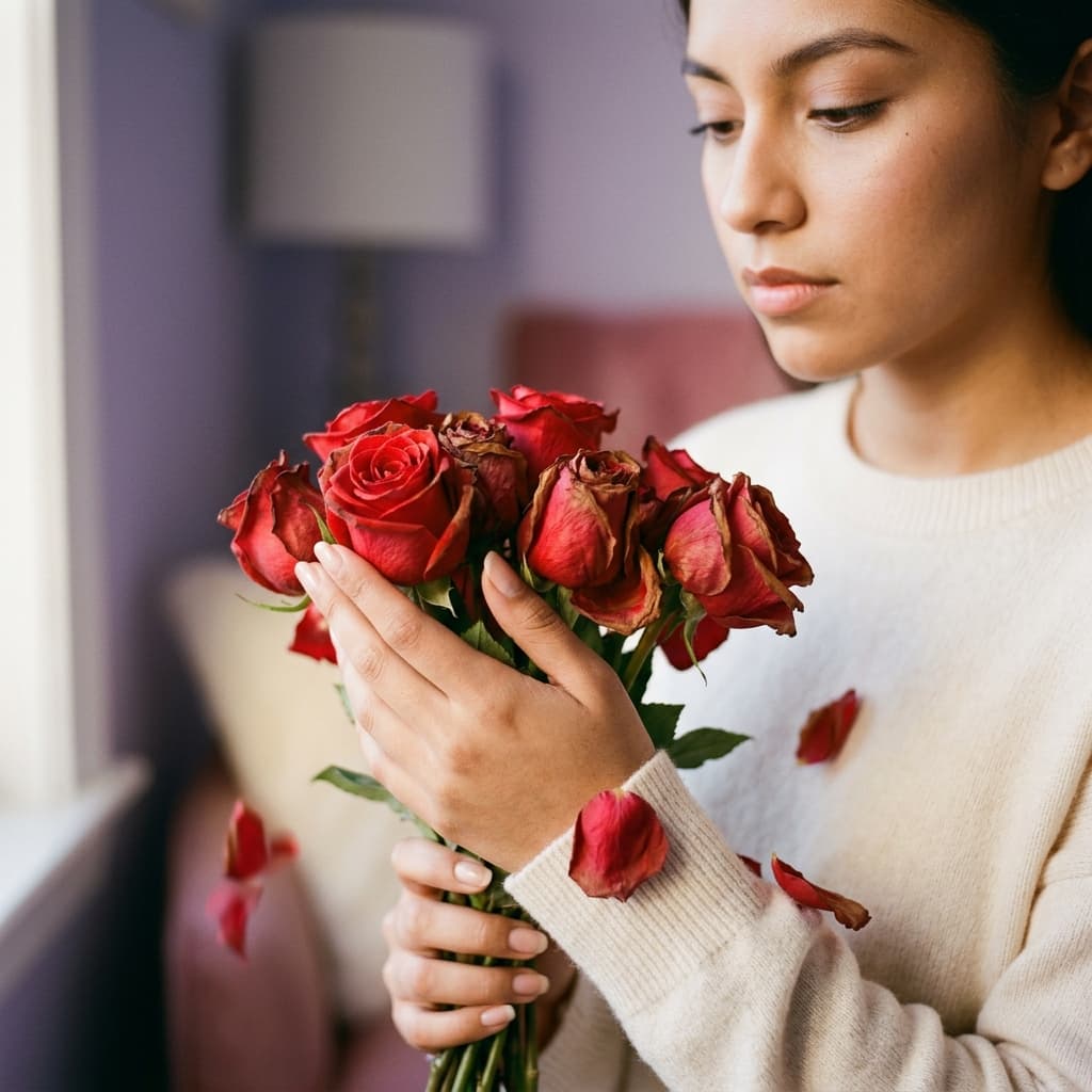 Ilustración de mujer detectando love bombing digital en redes sociales