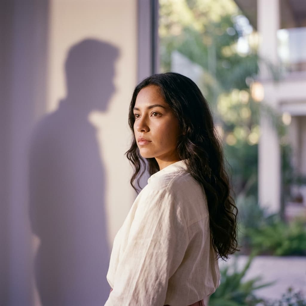 Mujer reflexionando tras la vuelta de un narcisista en su vida